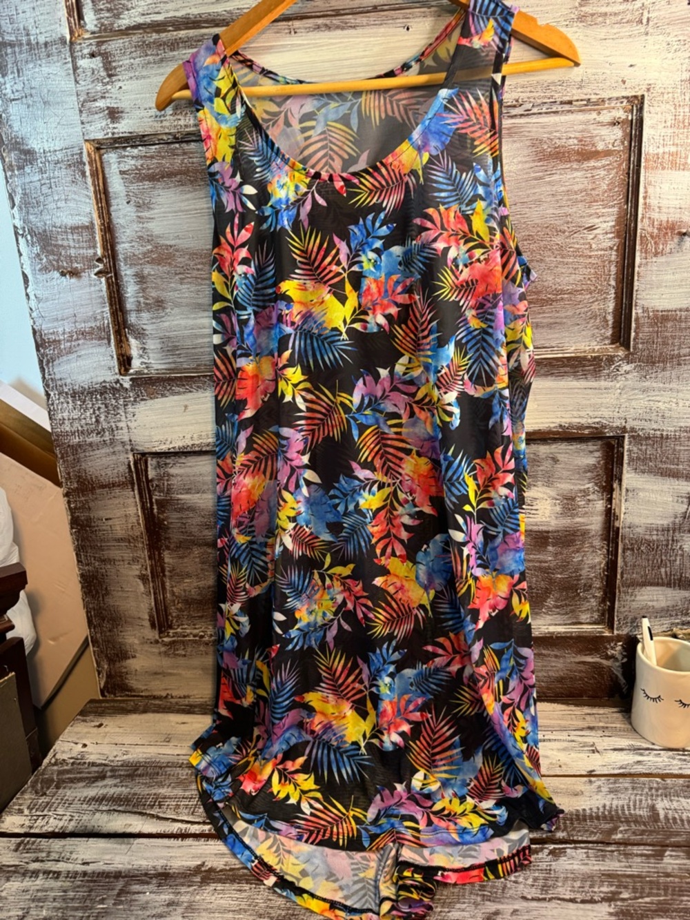 Black Tropical Floral Swim Coverup